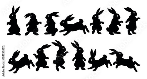 Easter sunday celebration silhouette rabbits hopping in joy