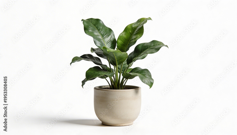 Obraz premium Green houseplant in ceramic pot isolated on white background