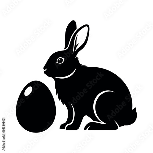 Easter sunday black silhouette of bunny with egg
