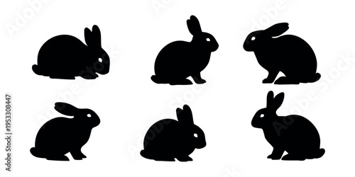 Easter sunday rabbits silhouettes for holiday decorations and symbols