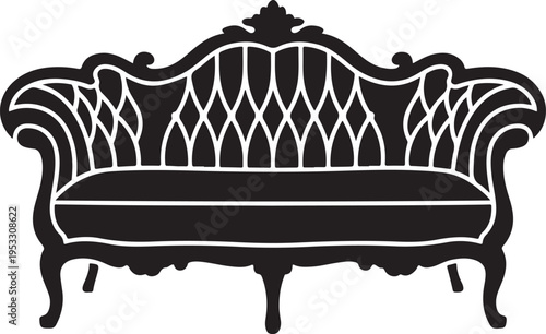 Black and white ornate sofa with diamond patterned backrest