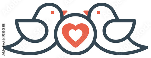 Love birds outline couple with heart symbol romantic valentine vector illustration design
