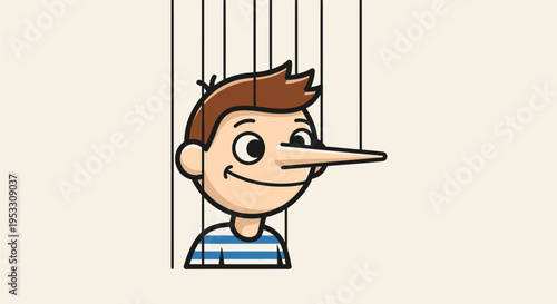 Cartoon boy with long nose smiling.