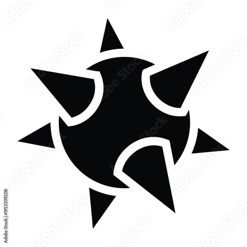 Mysterious black sun symbol with stylized crescent moon rays isolated on white background, Vector, illustration