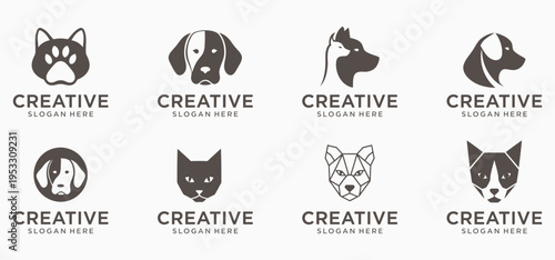 Dog Pet Logo Collection Set, Canine Care Veterinary Vector Icons Black and White