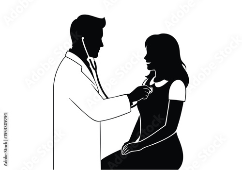 A doctor wearing a stethoscope examines a patient, symbolizing healthcare and medical examination