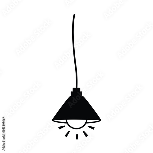 Minimalist black and white hanging pendant light with a sunburst shade design isolated on white background, Vector, illustration