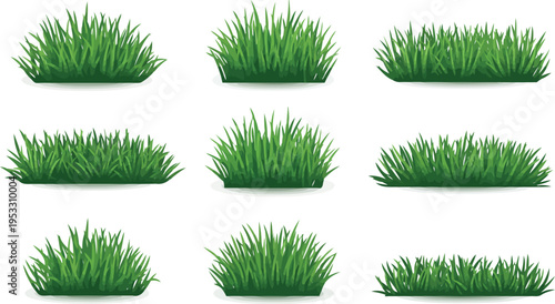 Green grass tuft vector set for realistic nature design