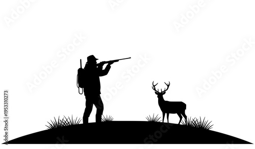 Minimal Deer Hunting Silhouette Hunter Rifle Wildlife Vector Design