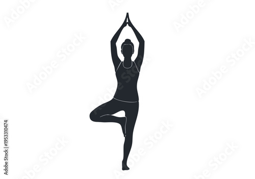 Silhouette of a person performing the Vrksasana or Tree Pose in yoga, symbolizing balance and tranquility