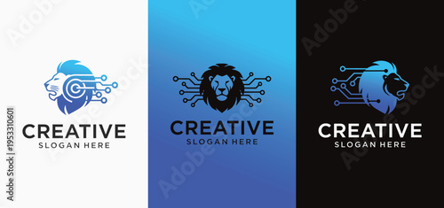 Lion Tech Logo Collection Set, Futuristic  Lion Head Vector Icons