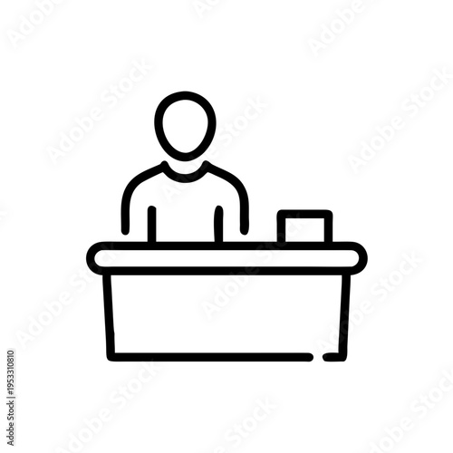 Receptionist at desk icon outline graphic for service help and business assistance