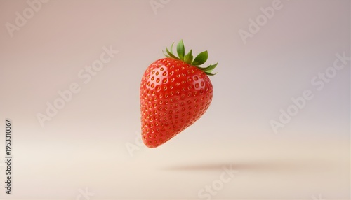 Single fresh strawberry isolated on soft pastel background. Perfect for food design, healthy eating, and minimal fruit concept