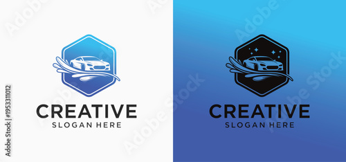Creative Car Wash Logo Set, Auto Detailing and Cleaning Service Emblem Vector