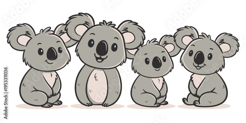 Koalas cartoon vector set of five adorable marsupials sitting peacefully in a delightful composition, perfect for children's themes.