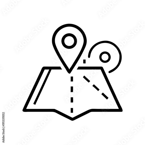 Map with route and two location pins destination markers for navigation travel planning