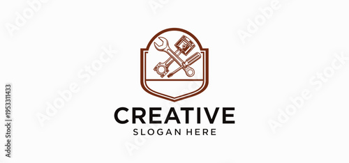 Futuristic Automotive Workshop Logo Set, Digital Mechanic Garage Emblem Collection