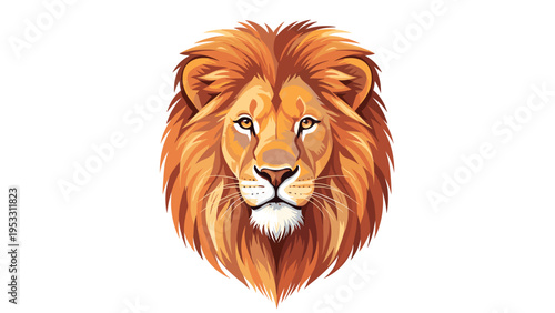 Detailed illustration of a noble lion head with a thick orange mane and intense eyes captures the powerful spirit of the king of the jungle.