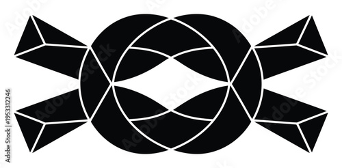 Abstract Black and White Geometric with Intersecting Circles and Pyramids
