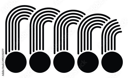 Abstract Black and White Rainbow Arches Over Circles