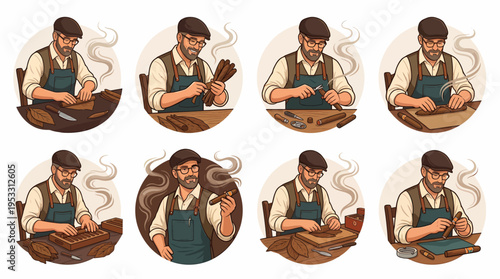 Cigar Maker Crafting Cigars - Process Steps