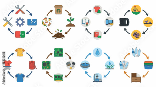 Circular Economy Icons: Recycling, Reuse, Sustainability Concepts