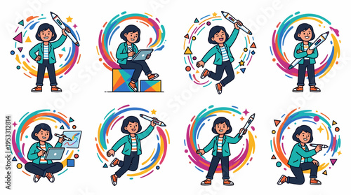 Creative Person Illustration Set: Art, Design, Ideas