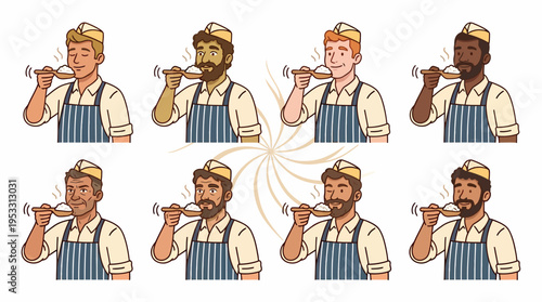 Diverse Chefs Tasting Food, Different Skin Tones, Culinary Experience