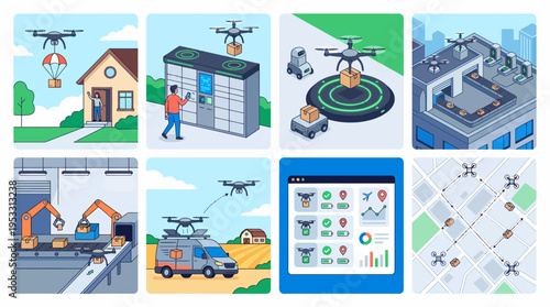 Drone Delivery Service: Pixel Art, Future Logistics, Smart City