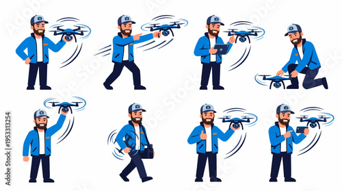 Drone Operator with Drone - Diverse Actions Collection
