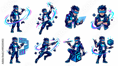 Gamer with VR headset, digital art, cyberpunk style, NFT concept