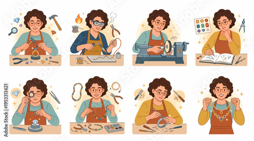 Jeweler Crafting Handmade Jewelry, Diverse Techniques