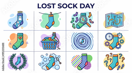 Lost Sock Day Celebration - Colorful Socks Illustration Collage