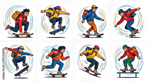 Skateboarder performing tricks, vector illustration