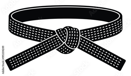 Black Martial Arts Belt Tied in a Knot with White Stitching Detail