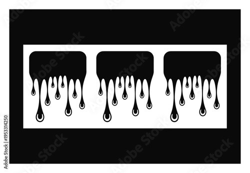 Black paint dripping from three rounded rectangles on a white background