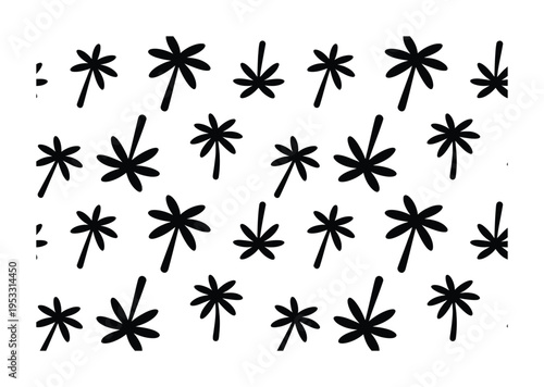 Black Palm Tree Silhouettes on White Background Pattern