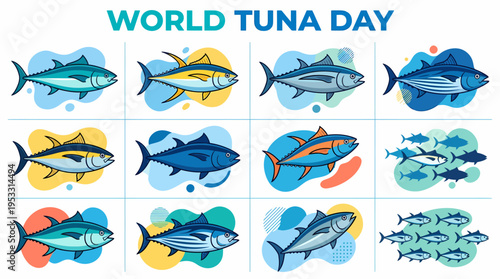 World Tuna Day Celebration: Diverse Tuna Fish Illustrations