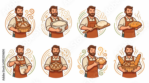 Baker Man Illustration Collection - Bread Making Process