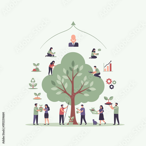 Diverse People Around a Large Tree.