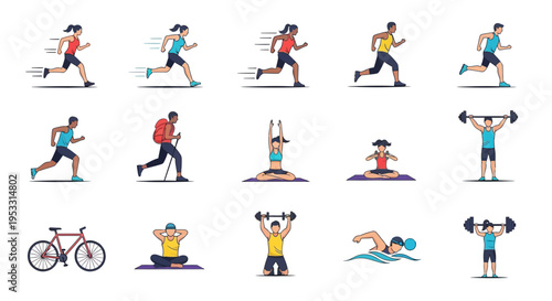 Collection of people exercising and working out.