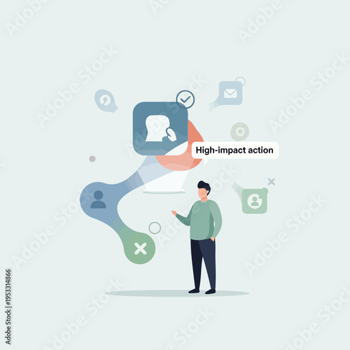 Man Selecting High Impact Action Options.