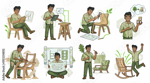 Carpenter Creating Wooden Chair Designs and Furniture