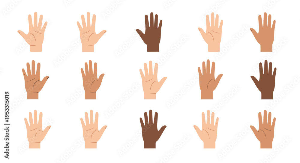 Fototapeta premium Diverse hands in various skin tones.