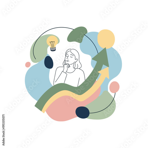 Woman Surrounded by Creative Elements and Ideas.