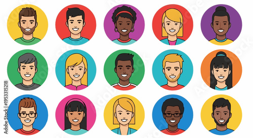 Diverse group of cartoon people icons.