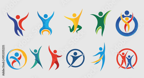 A collection of colorful human icons and symbols.