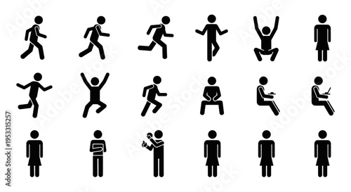 Collection of stick figure icons depicting various human poses and actions.