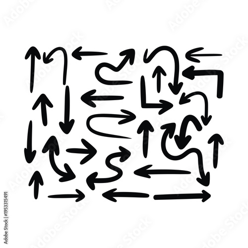 Black arrows on white background directional arrows hand drawn arrows vector illustration isolated on white background.