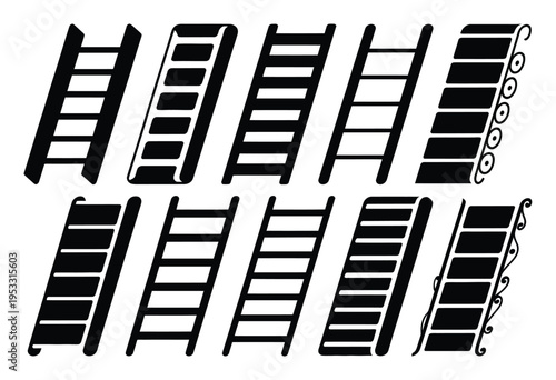 Collection of Black and White Ladder and Silhouettes